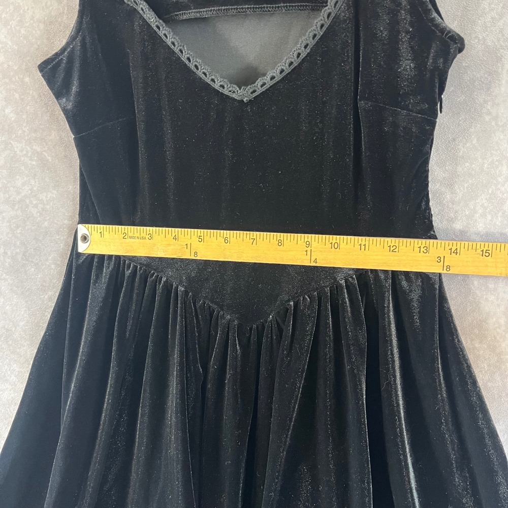 Disturbia Velvet Mini Dress Women US 6 Black Lace Trim Gothic Witchy - Picture 5 of 8